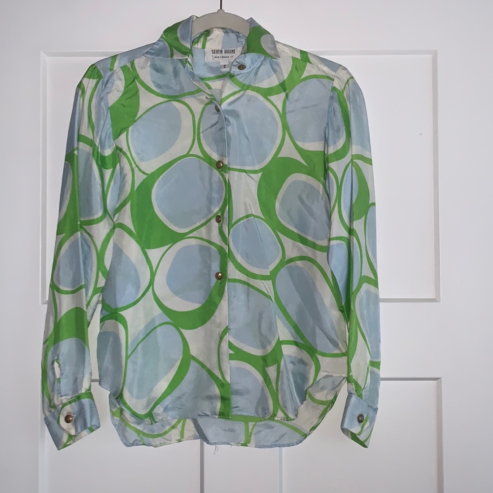 Blue and Green Blouse. 70s vibe!